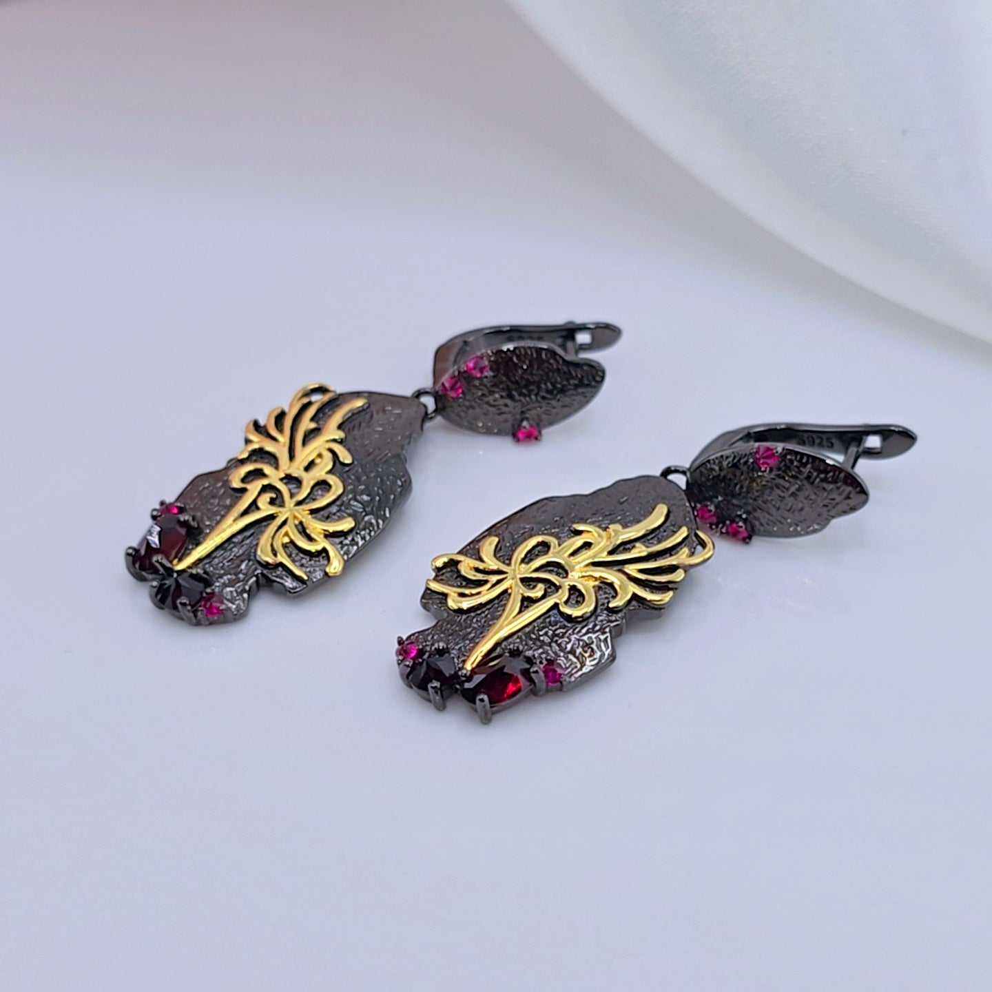 Natural Black Garnet Equinox Flower Drop Earrings-Black Diamonds New York