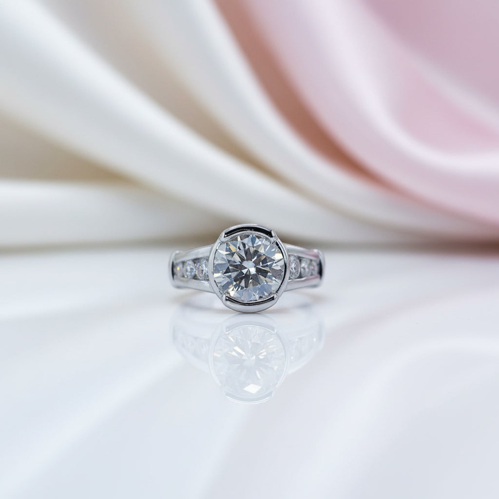 3ct Round Cut Diamond Option White Gold Luxury Engagement Ring (Aftersale Service)-Black Diamonds New York