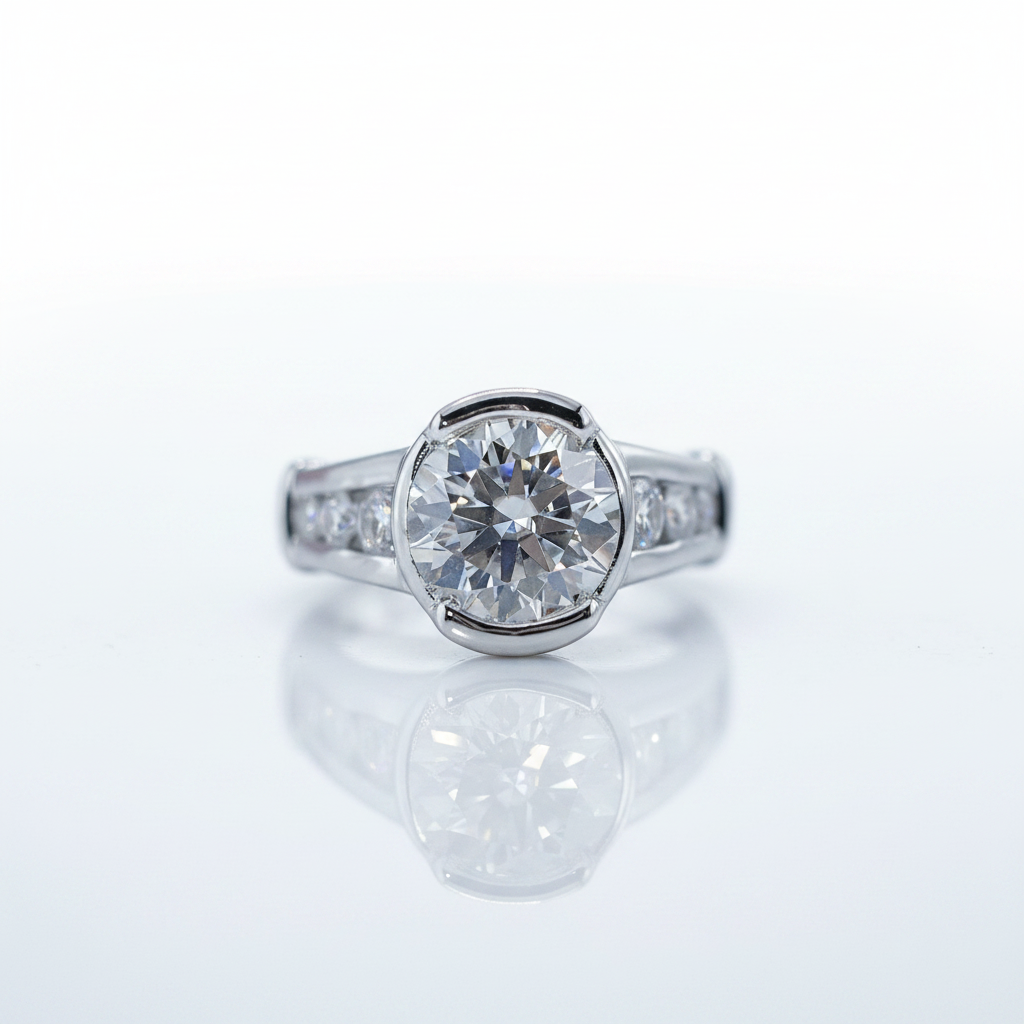 3ct Round Cut Diamond Option White Gold Luxury Engagement Ring (Aftersale Service)-Black Diamonds New York