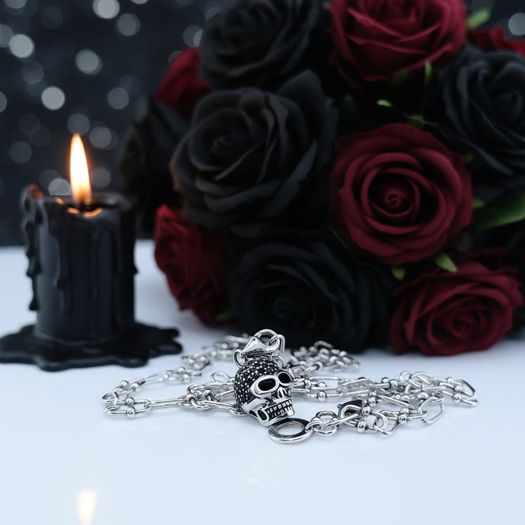 Punk Skull Diamond Paved Charm Necklace-Black Diamonds New York