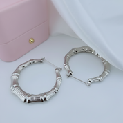 Custom Bamboo Customize Name Hoop Earrings-Black Diamonds New York