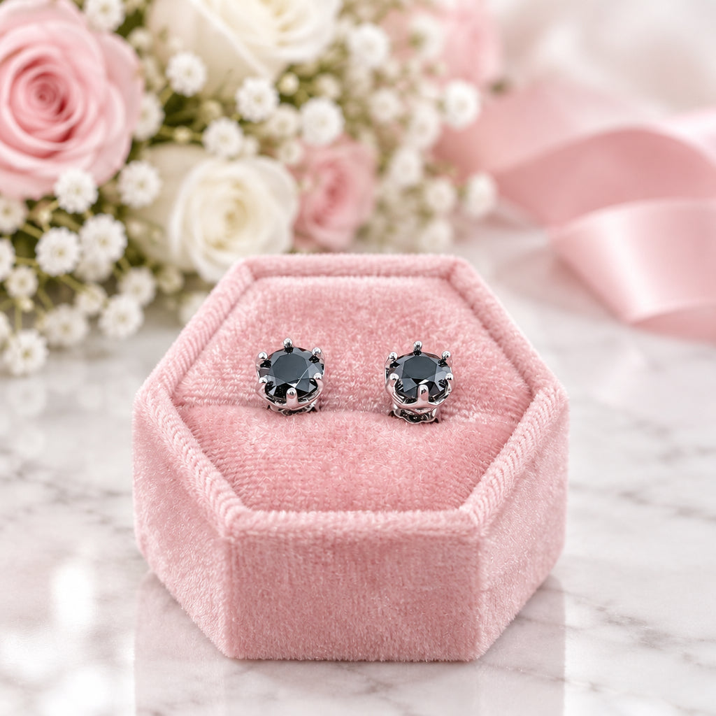 2.0 twc Round Diamond Option 6 Prong Stud Earrings-Black Diamonds New York