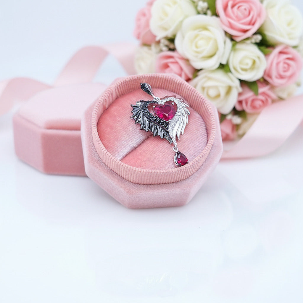 Heart-Shaped Wings with Spinel & Diamonds Pendant-Black Diamonds New York