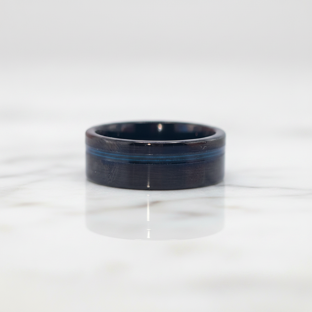 Black Polished Tungsten Men's Wedding Band-Black Diamonds New York