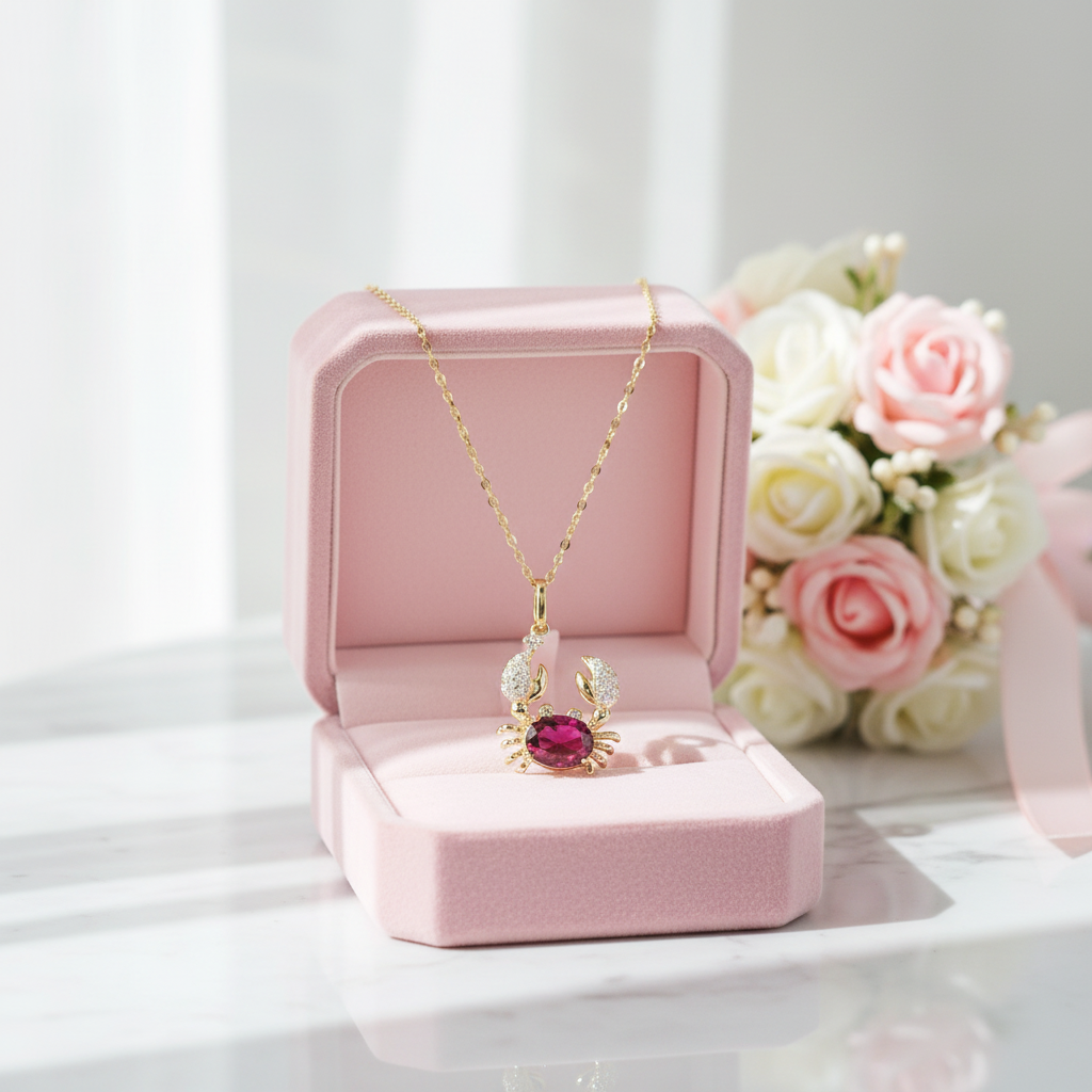 Red Stone Cancer Zodiac Constellation Pendant-Black Diamonds New York