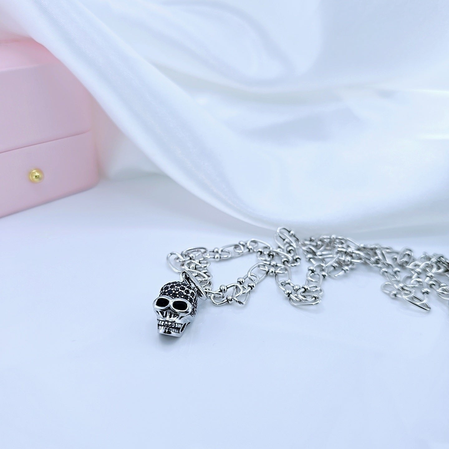 Punk Skull Diamond Paved Charm Necklace-Black Diamonds New York
