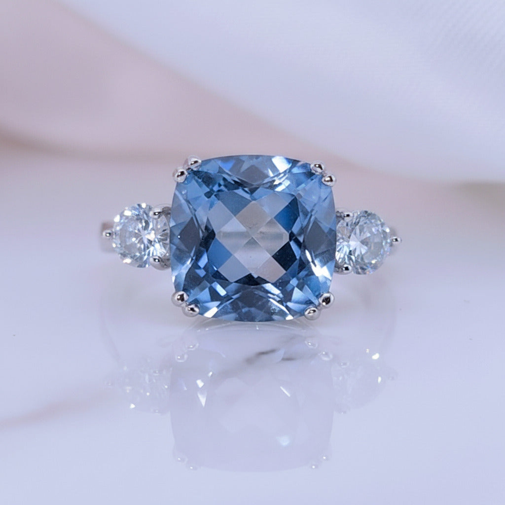 5.22 Ct Natural Lolite Blue Mystic Quartz Engagement Ring-Black Diamonds New York