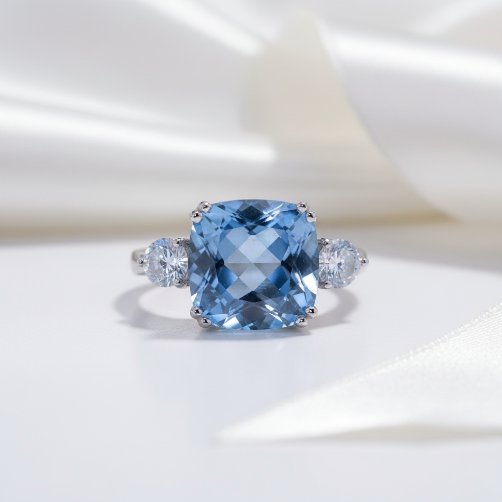 5.22 Ct Iolite Blue Mystic Quartz Engagement Ring-Black Diamonds New York
