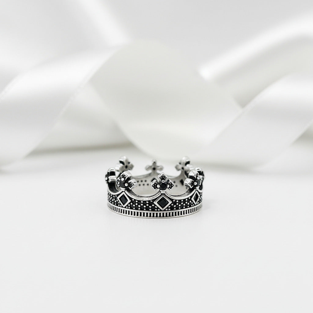 European Option Punk Victorian Crown Ring-Black Diamonds New York