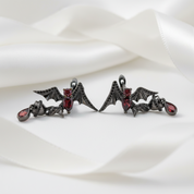 Bat Shaped Natural Garnet Vintage Gothic Punk Earrings-Black Diamonds New York