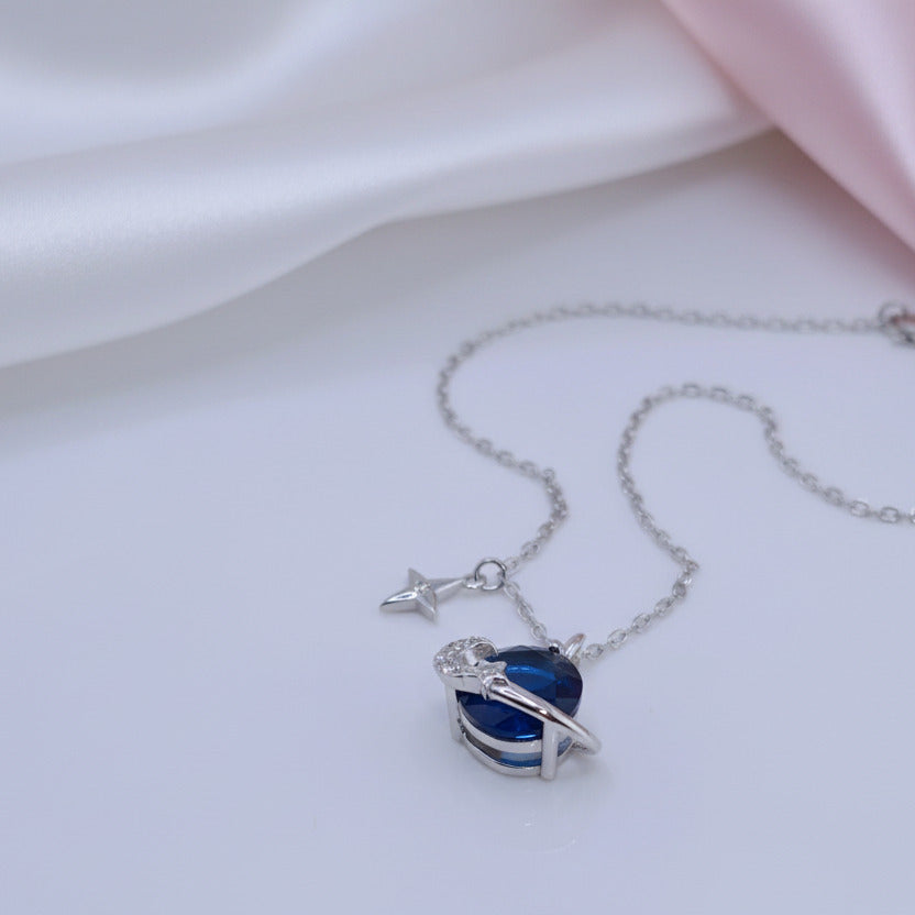 Saturn and Star Pendant with Diamond Necklace-Black Diamonds New York