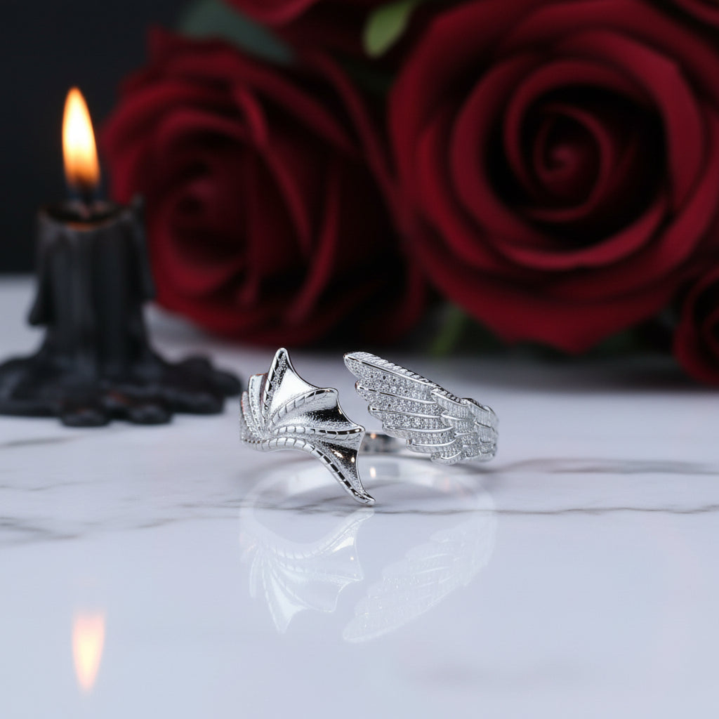 Angel and Demon Wing Adjustable Ring-Black Diamonds New York