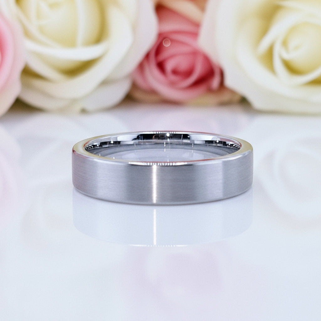 Brushed Tungsten Wedding Band-Black Diamonds New York