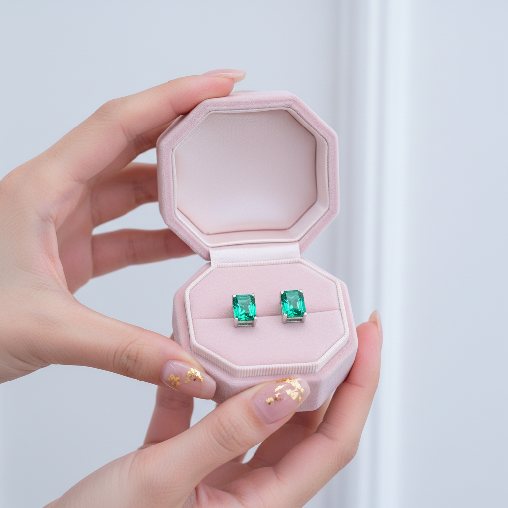 2.0 Ct Colombian Cultivated Emerald Earrings-Black Diamonds New York