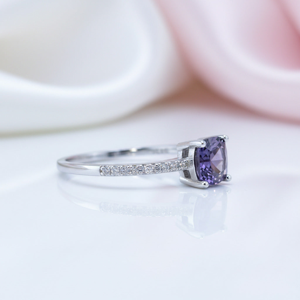 Cushion Cut Alexandrite Gemstone Engagement Ring-Black Diamonds New York