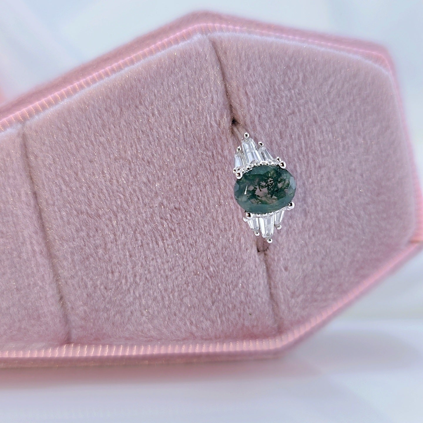 Oval Cut Natural Moss Agate 4 Prong Engagement Ring-Black Diamonds New York