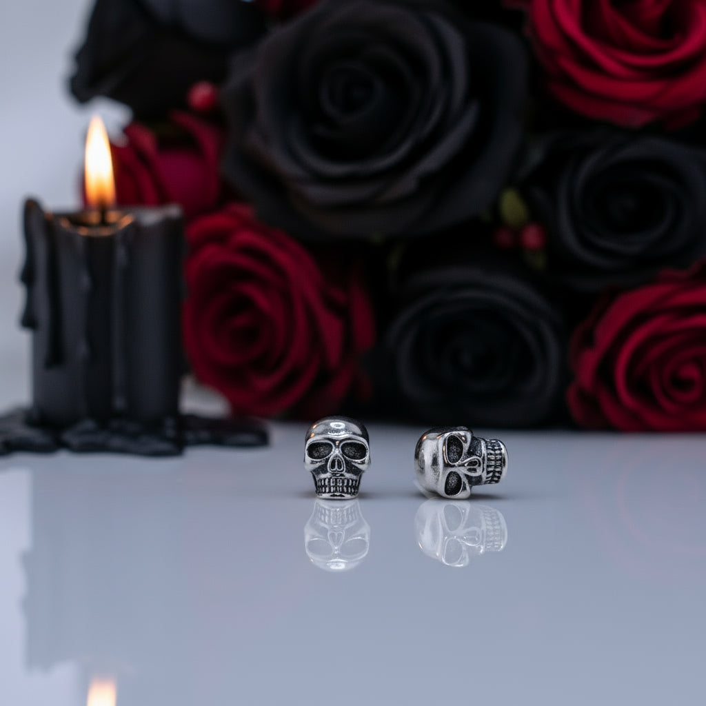 Gothic Skull Stud Earrings-Black Diamonds New York