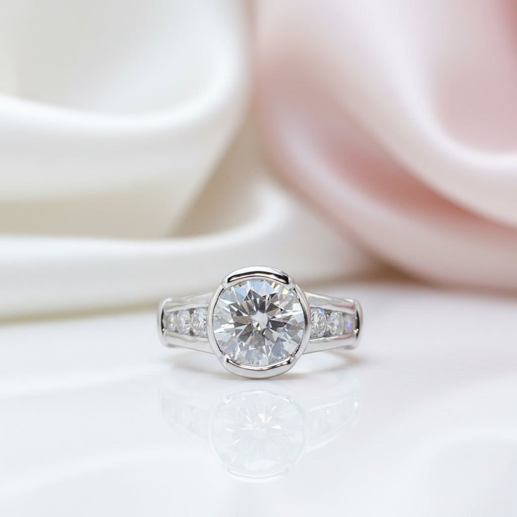 3ct Round Cut Diamond Option White Gold Luxury Engagement Ring (Aftersale Service)-Black Diamonds New York