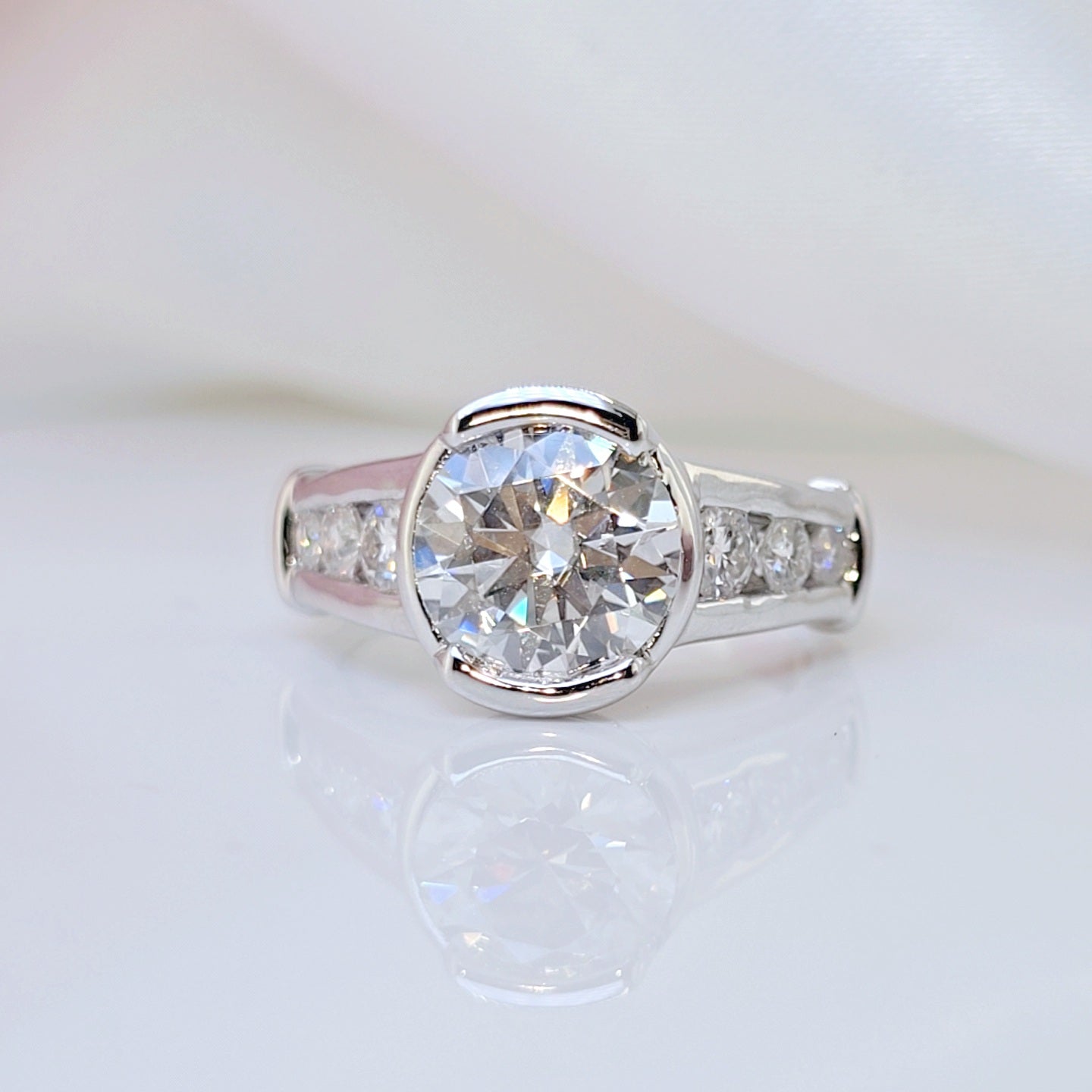 3ct Round Cut Diamond Option White Gold Luxury Engagement Ring (Aftersale Service)-Black Diamonds New York