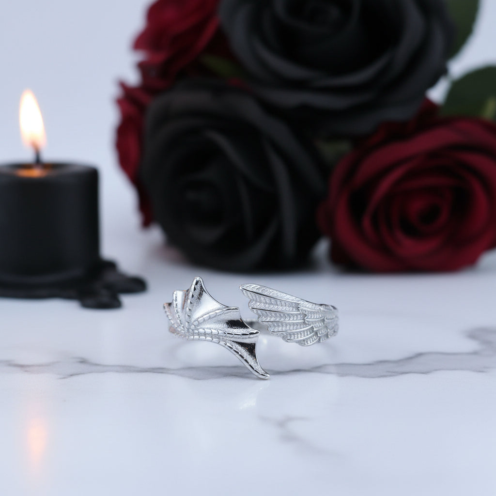 Angel and Demon Wing Adjustable Ring-Black Diamonds New York