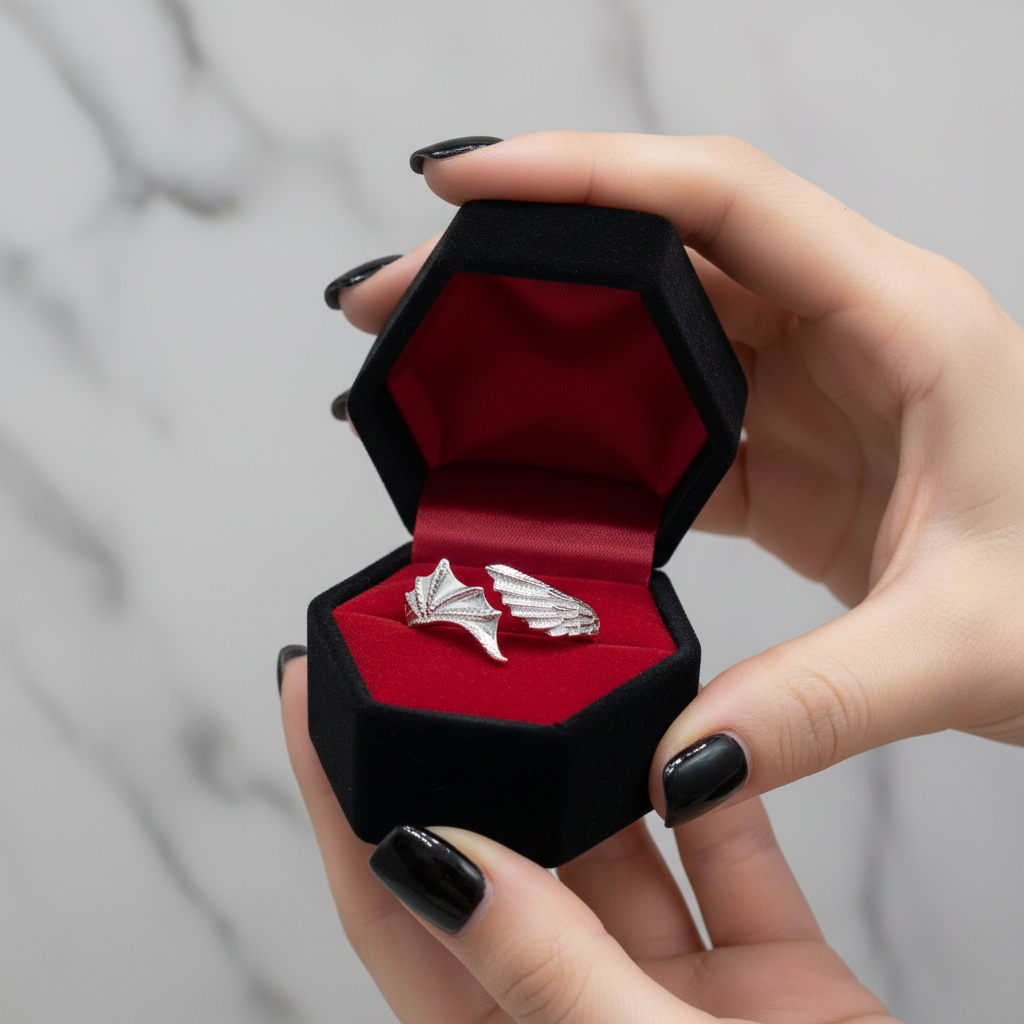 Angel and Demon Wing Adjustable Ring-Black Diamonds New York