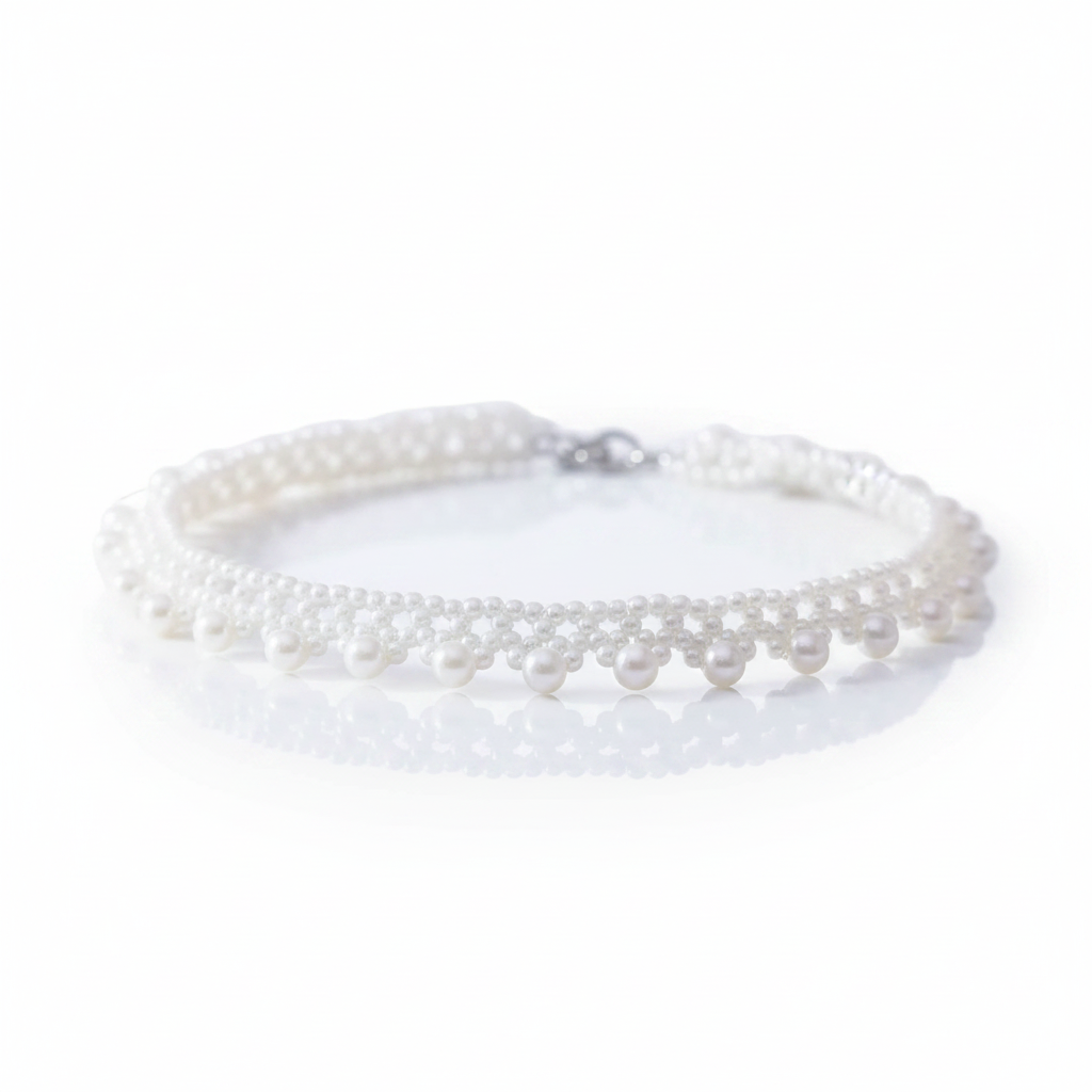 Multi-Row White Freshwater Pearl Necklace-Black Diamonds New York