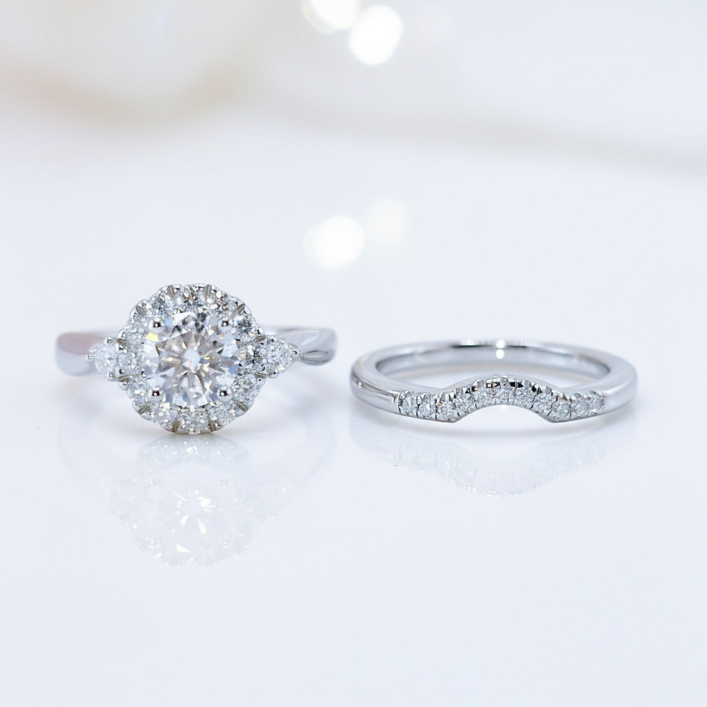 1.0 Ct Round Cut Diamond Option Halo Engagement Rings Set-Black Diamonds New York
