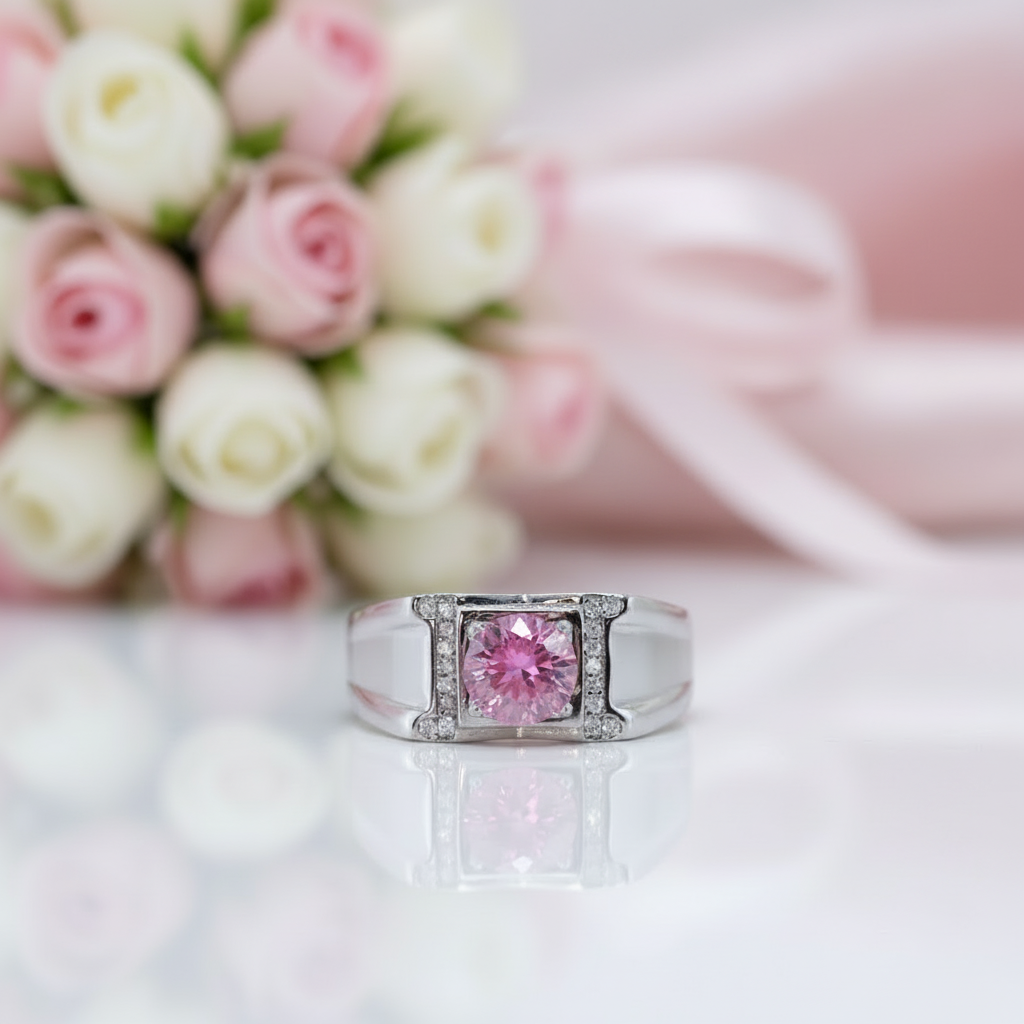 1.0 Ct Pink Diamond Option Men's Ring-Black Diamonds New York
