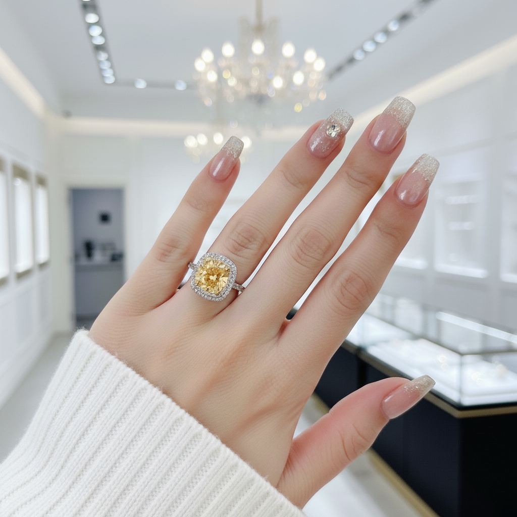 Round Cut 3.0 Ct Yellow Diamond Double Halo Engagement Ring-Black Diamonds New York