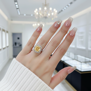 Round Cut 3.0 Ct Yellow Diamond Double Halo Engagement Ring-Black Diamonds New York