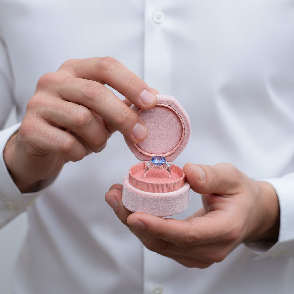 5.22 Ct Natural Lolite Blue Mystic Quartz Engagement Ring-Black Diamonds New York