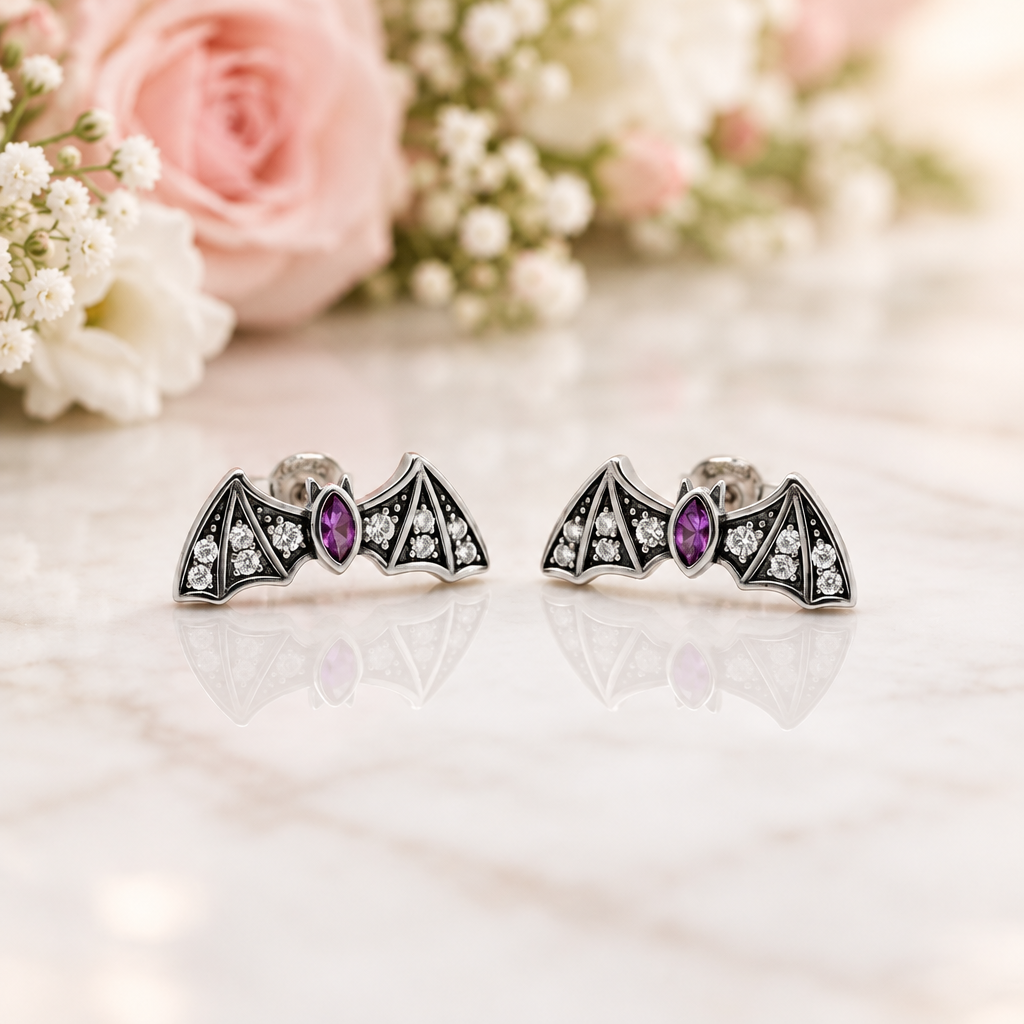 Punk Diamond Option Bat Stud Earrings-Black Diamonds New York