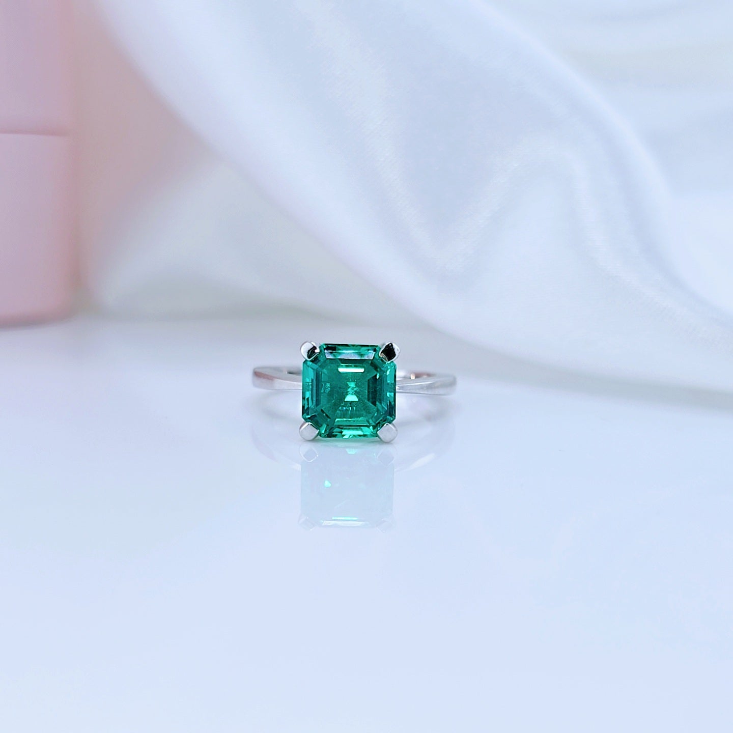 Classic 3.0 Ct Asscher Cut Colombian Cultivated Emerald Engagement Ring-Black Diamonds New York