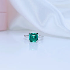 Classic 3.0 Ct Asscher Cut Colombian Cultivated Emerald Engagement Ring