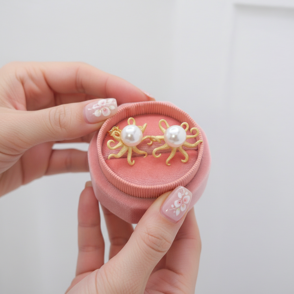 Octopus with Pearl Stud Earrings-Black Diamonds New York