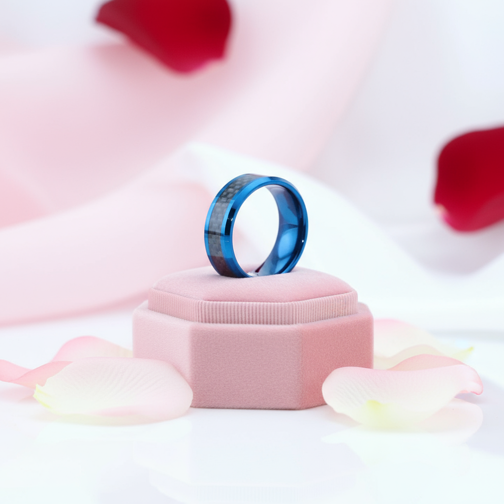 Blue With Black Carbon Fiber Tungsten Unisex Couple Wedding Bands-Black Diamonds New York