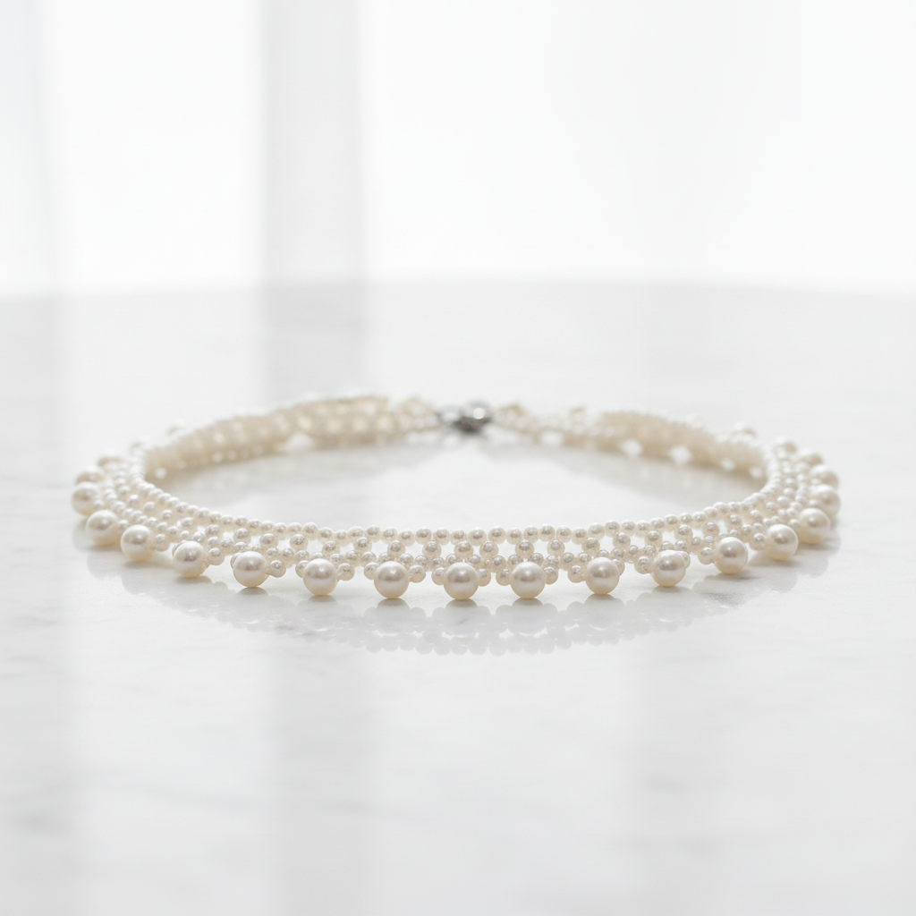 Multi-Row White Freshwater Pearl Necklace-Black Diamonds New York