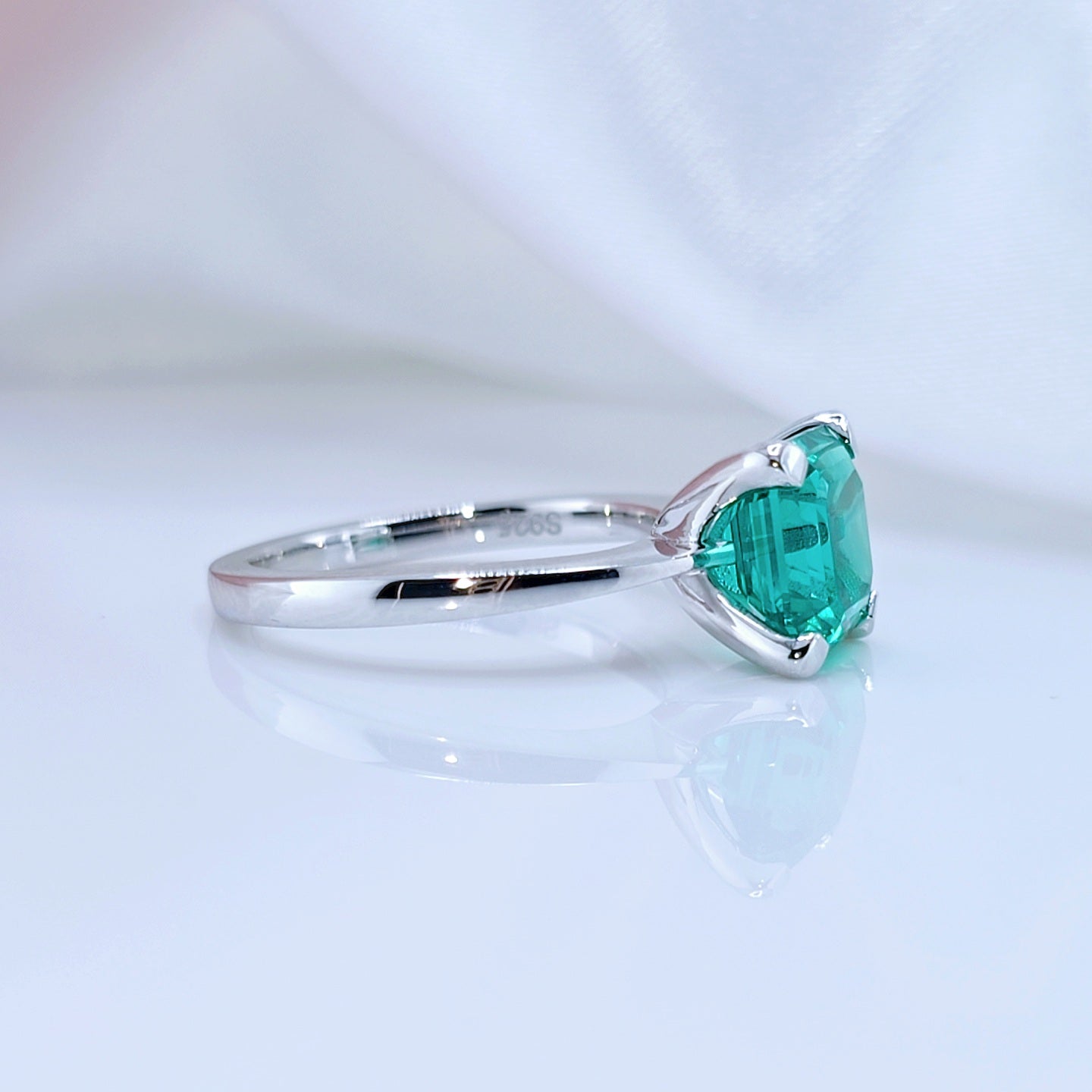 Classic 3.0 Ct Asscher Cut Colombian Cultivated Emerald Engagement Ring-Black Diamonds New York