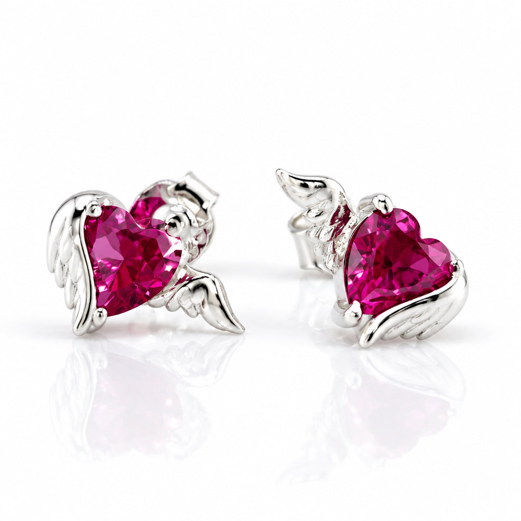 Angel & Devil Pink Heart Cut Diamond Option Stud Earrings-Black Diamonds New York