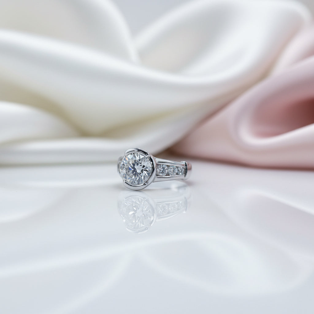 3ct Round Cut Diamond Option White Gold Luxury Engagement Ring (Aftersale Service)-Black Diamonds New York