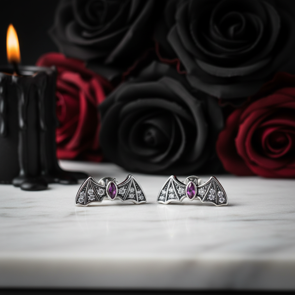 Punk Diamond Option Bat Stud Earrings-Black Diamonds New York