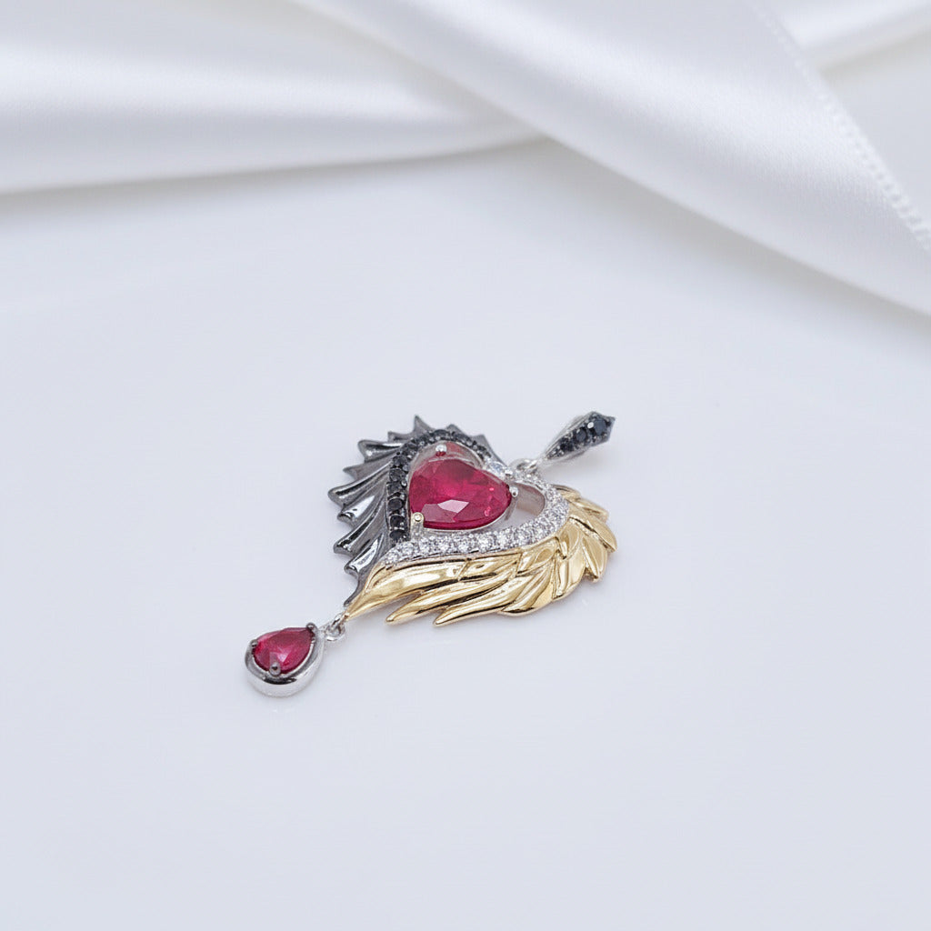 Heart-Shaped Wings with Spinel & Diamonds Pendant-Black Diamonds New York