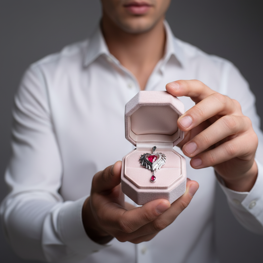 Heart-Shaped Wings with Spinel & Diamonds Pendant-Black Diamonds New York