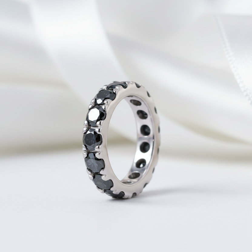 4mm Round Black Diamond Option Wedding Band-Black Diamonds New York