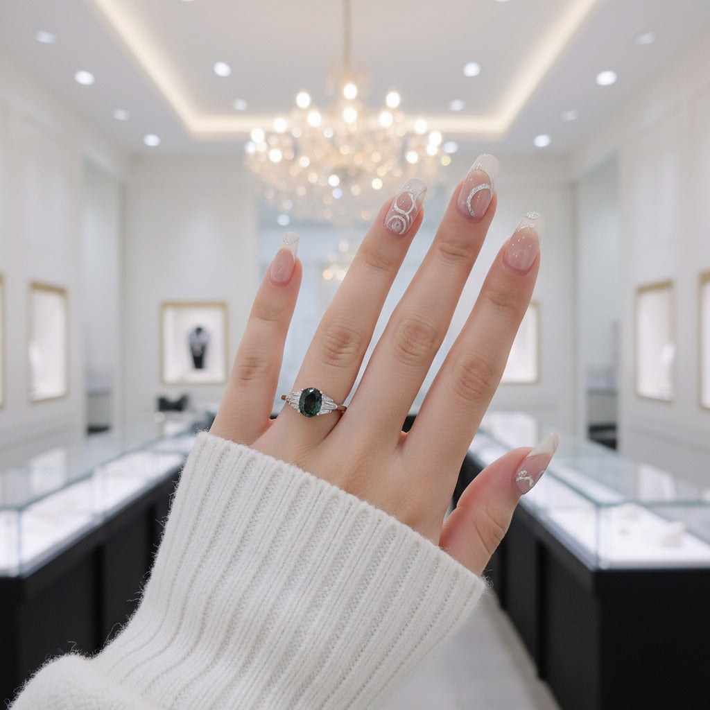 Oval Cut Natural Moss Agate 4 Prong Engagement Ring-Black Diamonds New York