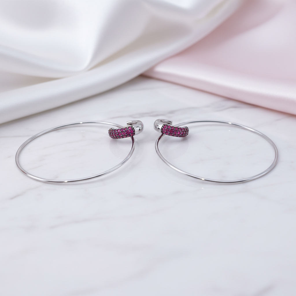 Round Retro Lab Created Ruby Punk Wind Drop Earrings-Black Diamonds New York