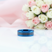 Blue With Black Carbon Fiber Tungsten Unisex Couple Wedding Bands-Black Diamonds New York