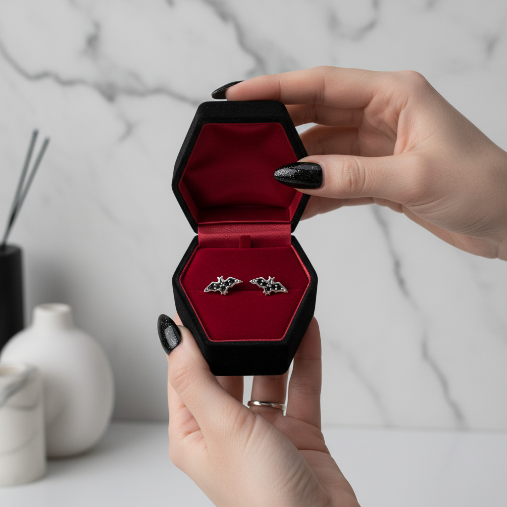 Punk Night Bat Stud Earrings-Black Diamonds New York