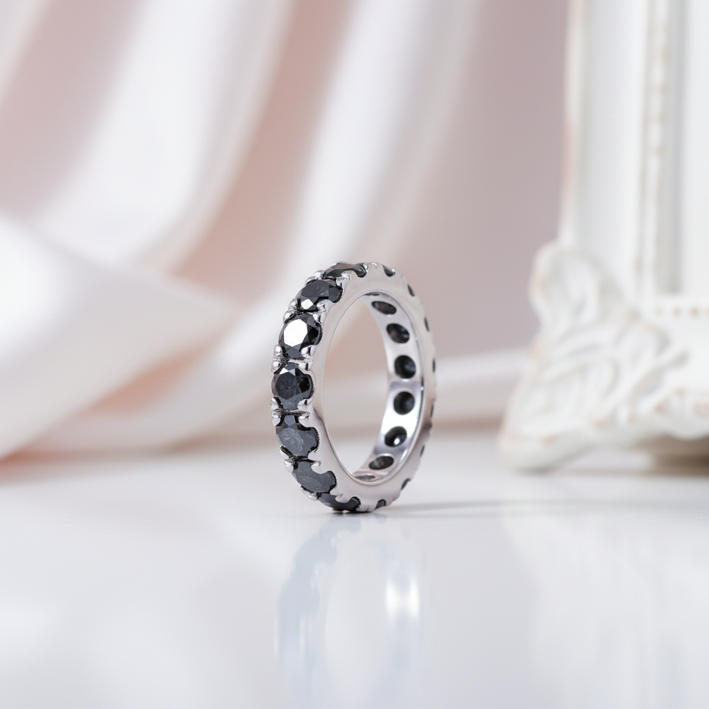 4mm Round Black Diamond Option Wedding Band-Black Diamonds New York