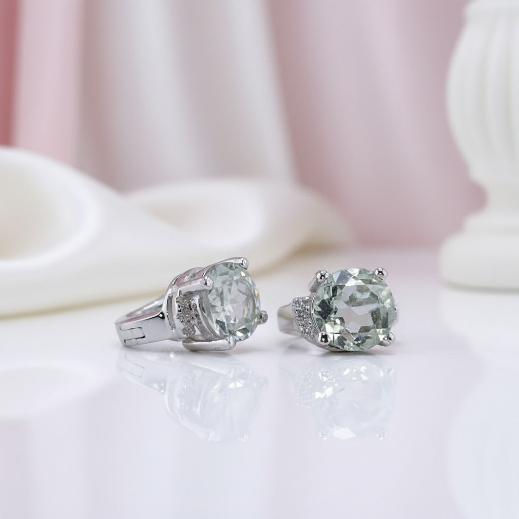 4.08 Ctw Green Amethyst Stud Earrings-Black Diamonds New York